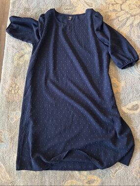 Navy Blue Swiss Dot Midi Shift Dress